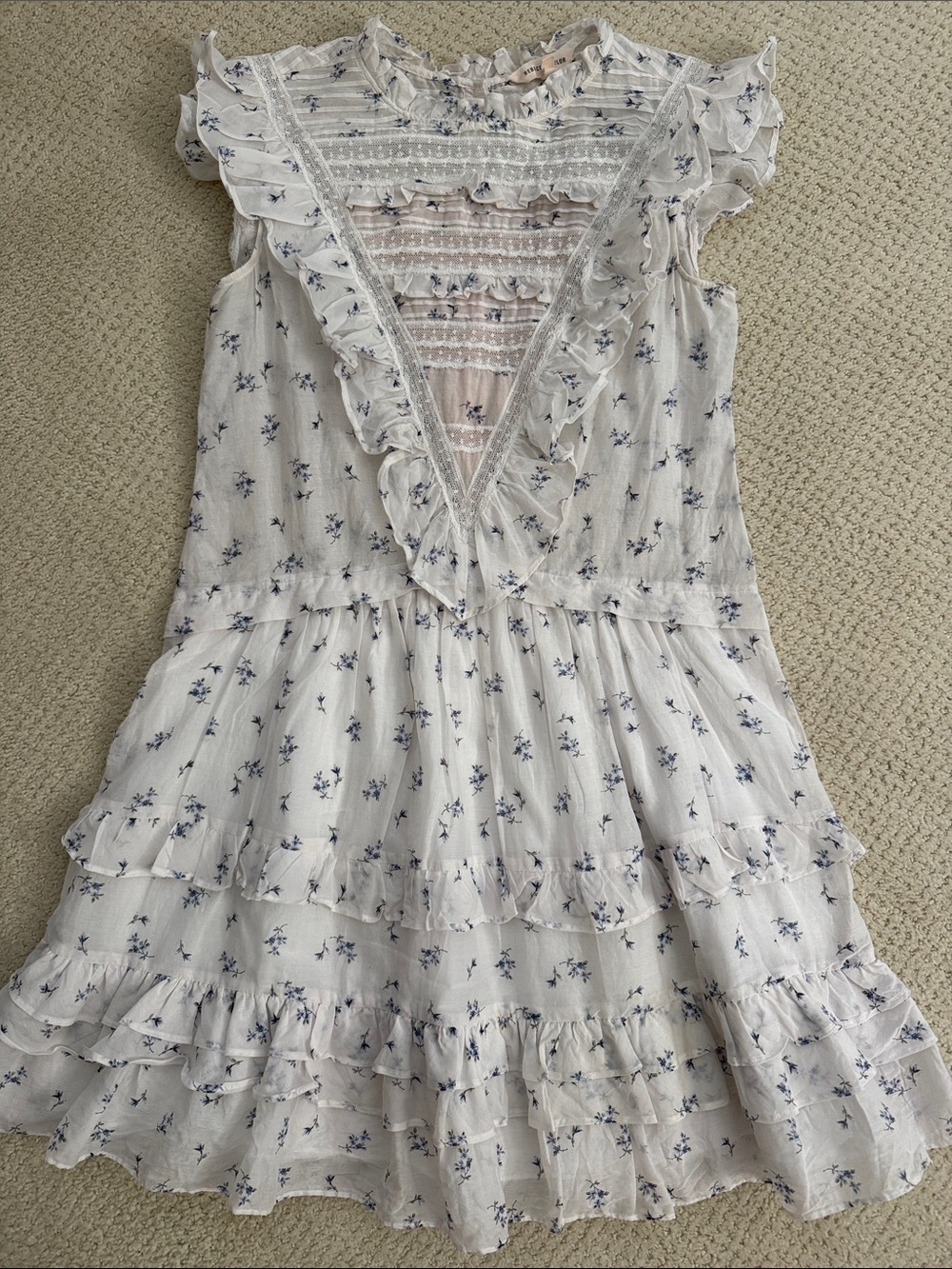 Rebecca Taylor White Mini Dress with Blue Floral Print